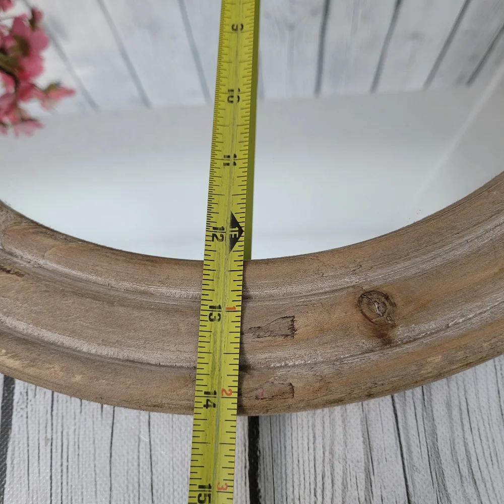 Decorative Rustic Mirror with Solid Wood Frame & Rope Hanging